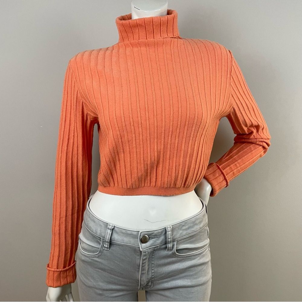 LOVERS + FRIENDS Orange Ribbed Super Soft Cropped Turtleneck Sweater